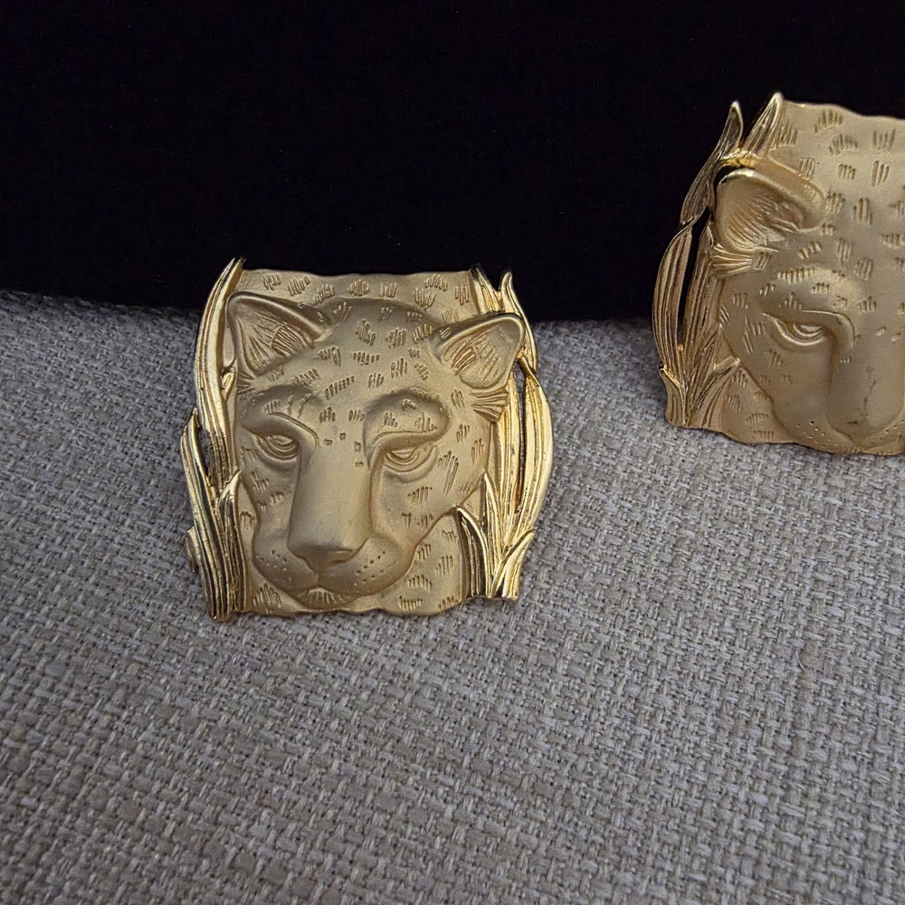 Vintage Parklane Lion Head Vintage Gold Earrings - Picture 2 of 5